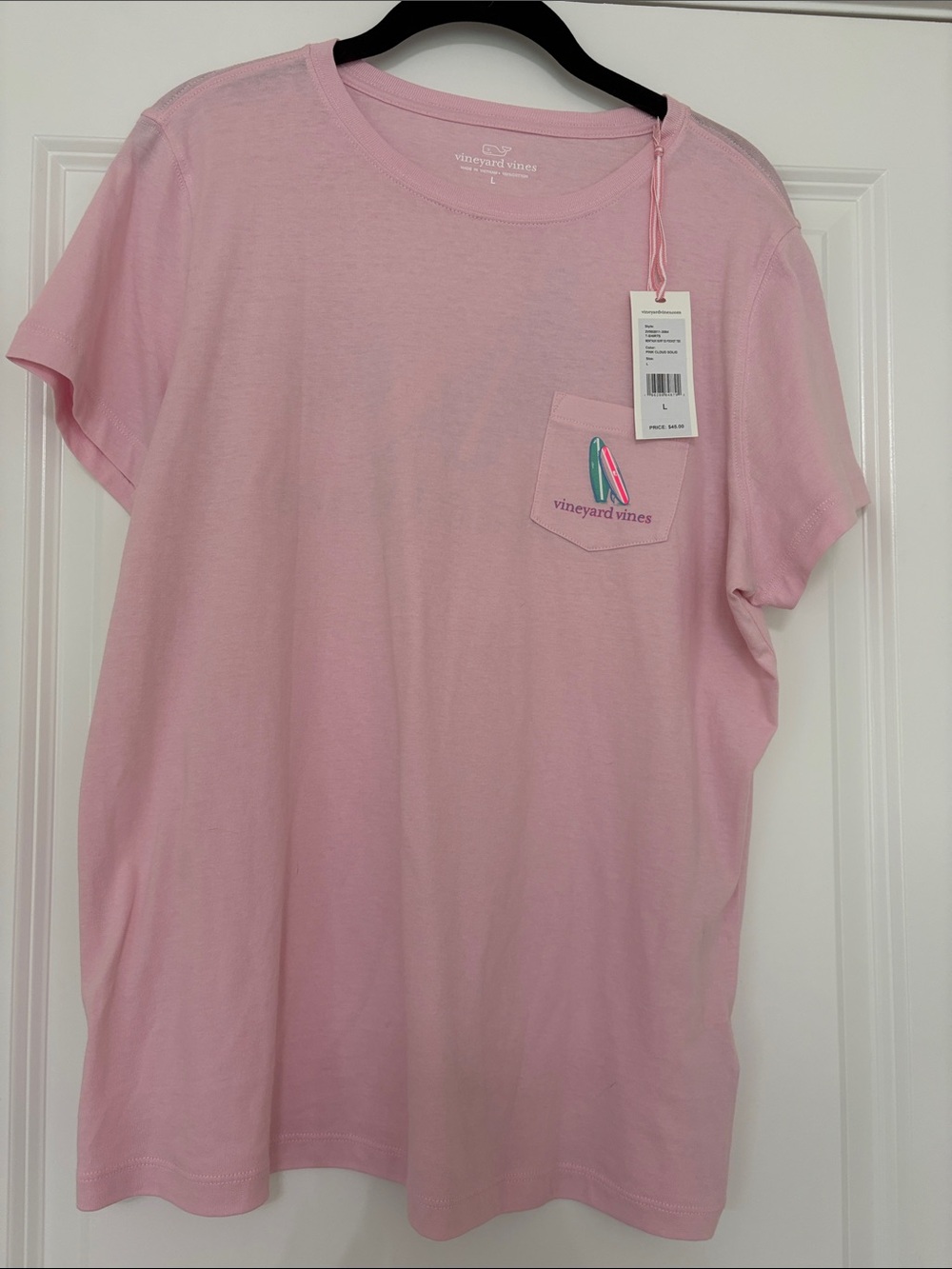 NWT Vineyard Vines Light Pink Pocket Tee with Surfboard Accent